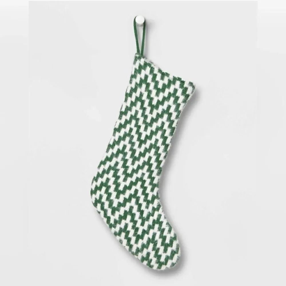 Wondershop 20" Fuzzy Knit Chevron Christmas Stocking Green NWT